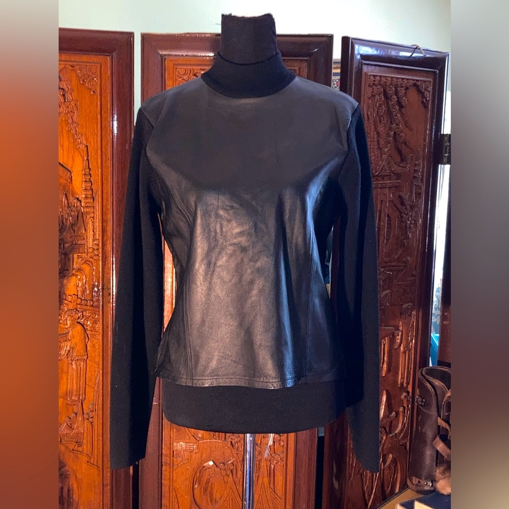 Vintage Leather Front Sweater Pullover.